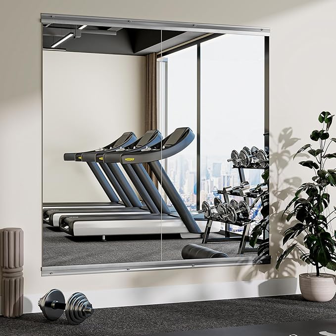 VooBang Home Gym Mirror - 2 PCS 33×60 inches, Large Frameless Wall Mounted Full Length Body Mirror for Dancing Studio, Exercise, Fineness, Yoga, Tempered Glass