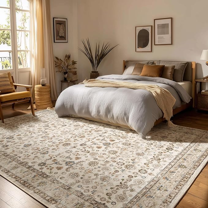 10x14 Area Rug Washable Rugs: Large Living Room Rug Stain Resistant Non Slip Distressed Vintage Low Pile Soft Carpet Rugs for Bedroom Farmhouse Dining Room Kids Playroom Nursery