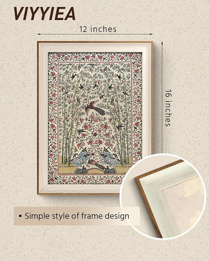 VIYYIEA Vintage Framed Wall Art for Living Room, Phoenix Canvas Prints, Watercolor Painting Home Decor, Animals Picture, Bathroom Wall Decor Gifts for Friends or Family - 16L x 12W