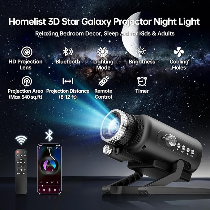 Homelist Sleep Aid Night Light for Kids & Adults with White Noise & Bluetooth Speaker, 60 Scenes Galaxy Star Projector Light Gifts for Bedroom Relaxation, Party, Birthday, Easter Day