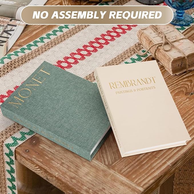 Decorative Books Set of 2, Beautiful Linen Book Boxes Decor Coffee Table Bookshelf or Mantle, Aesthetic Fake Books for Modern Home Decoration, Keepsake Photo Storage Box