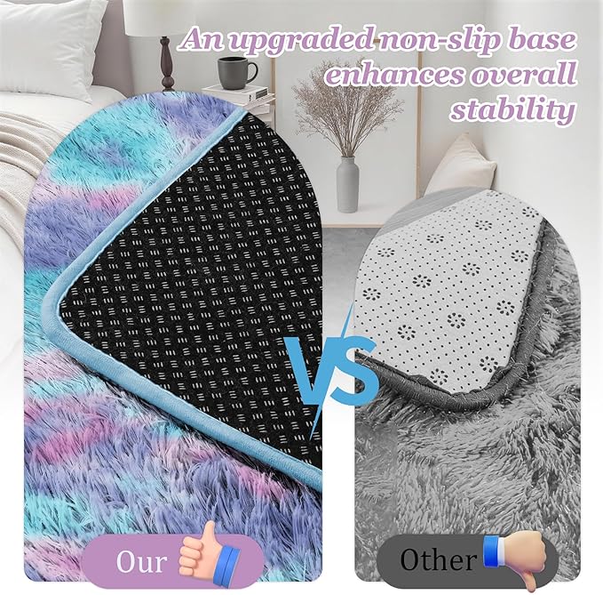 Fluffy 4x6 Area Rugs for Living Room Bedroom: Ultra Soft Shag Rug Non-Slip Non-Shedding Small Plush Bedside Rug Indoor Floor Carpets for Kids Room Playroom Entryway Nursery Dorms Home Rainbow Purple