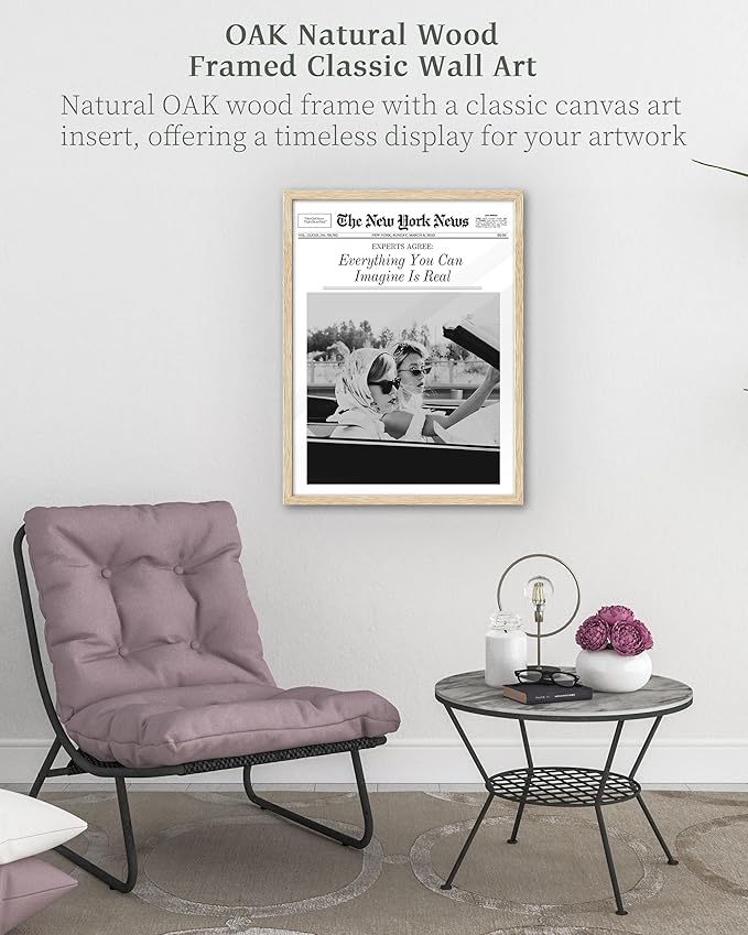 iHery Everything You Can Imagine Is Real Framed Trendy NewsPaper Wall Art, Natural OAK Wood 12x16in Canvas Wall Art Decor For Bedroom, Vintage Hot Girls Prints Living Room Home Décor 1Pack