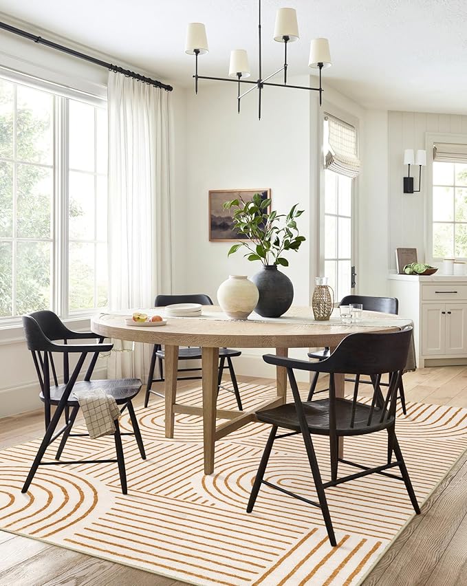 Lahome Abstract Washable Rugs 5x7, Non Slip Soft Living Room Rugs Ultra-Thin Rainbow Bedroom Rug, Non Skid Rug Backing Accent Carpet for Dining Room Office Darrell (5'x7',Orange)