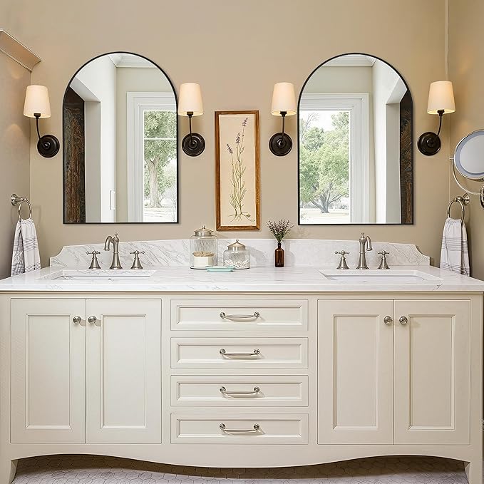 Vanity Bathroom Mirror for Wall, 2 Pack 30"x20" Arched Bathroom Mirror for Over Sink, Arched Metal Frame for Bedroom, Living Room, Entryway, Hanging or Leaning, Black