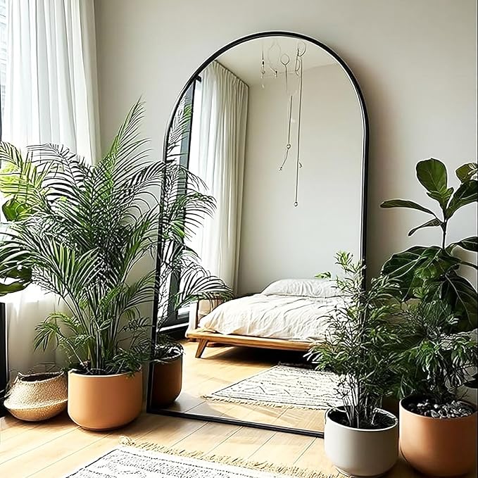 KOMCOTE Arch Mirror Full Length,Floor Length Mirror,Arched Floor Mirror,76''x34'' Wall Mirror Full Length,Oversized Floor Mirror,Bedroom Mirror Full Length,Black Floor Mirror Living Room Cloakroom