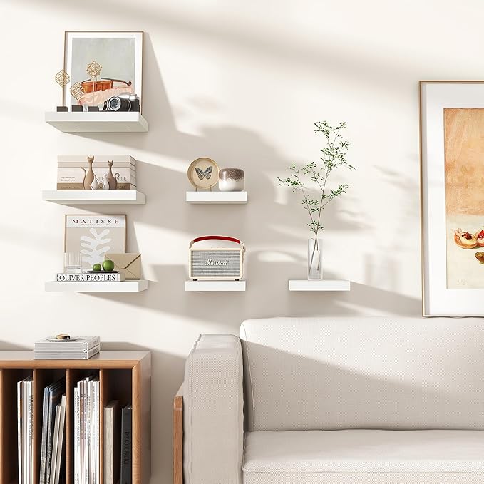 Square Floating Shelves for Wall 12"W x 12"D x 1.2"H, Small Engineered Wood Wall Shelves with Invisible Brackets for Living Room Bedroom Bathroom Office Kitchen Storage Decor, White Finish, Set of 3