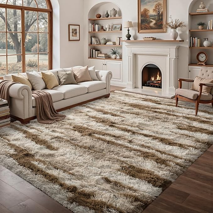 6x9 Ft Fuzzy Rugs for Living Room,Khaki Neutral Bedroom Area Rug Non-Slip,Carpet for Nursery Kids PlayRoom Indoor Modern Plush Carpets