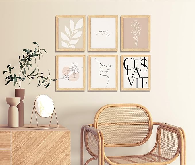 TwoDays Vanilla Girls Room Decor, Clean Girl Aesthetic Wall Art, Boho Beige Posters for Bedroom, Minimalist Cream Prints, Abstract Brown Pictures for Woman. (Set of 6, 10L x 8W, Framed)