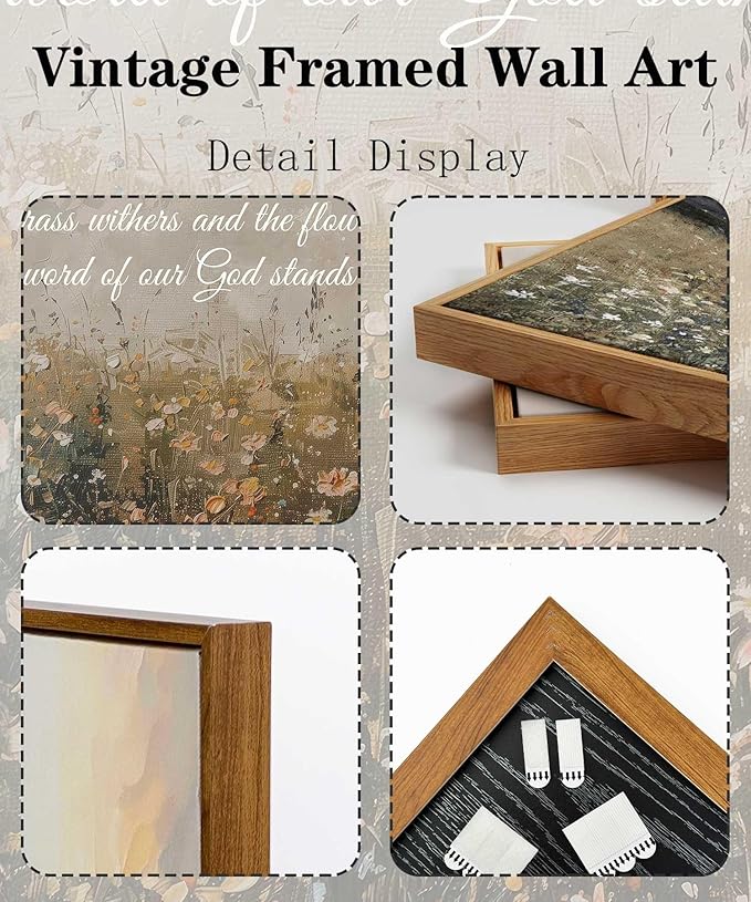 Framed Christian Floral Scripture Canvas Wall Art Wildflower Meadow Bible Verse Wall Decor Picture Isaiah Religious Faith Art Poster Print for Living Room Bedroom Decoration 8x10in