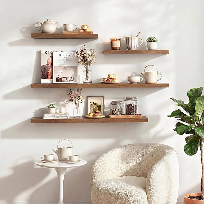 Dreamland 20 Inches Floating Shelves for Wall, 9.3" Deep Long Floating Shelves Set of 2, Large Display & Storage Shelf, Wall Shelf for Bathroom Bedroom Living Room Kitchen Office, Walnut