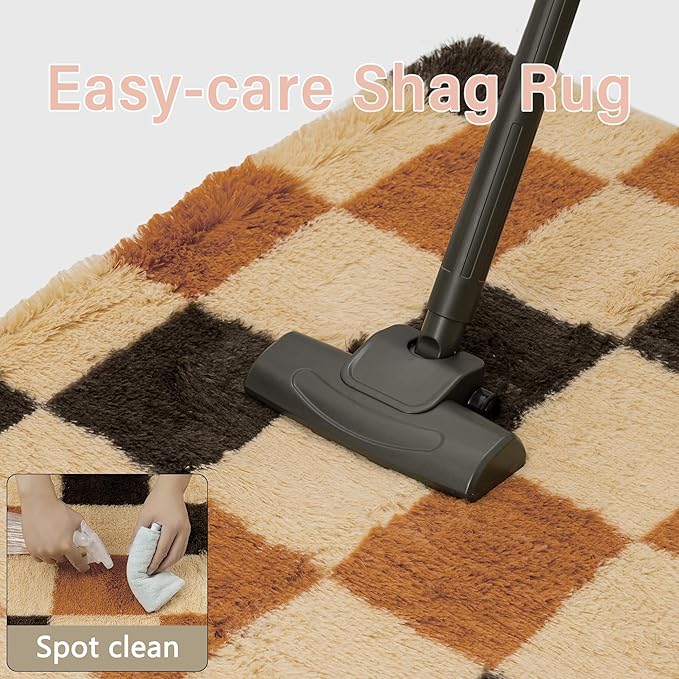 PureCozy Checkered Rug 8x10 for Living Room, Colorful Modern Shag Rug Washable Non-Slip Large Area Rug Super Soft Indoor Fuzzy Carpet Fluffy Rugs for Bedroom Home Aesthetic Decor