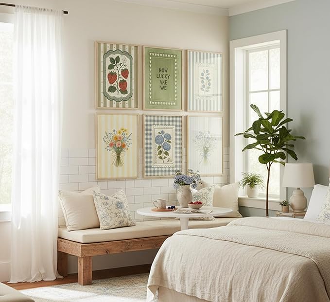 6Pcs Vintage Floral Poster Wall Art Cottagecore Botanical Painting Picture Wall Decor Vintage Botanical Posters Print Artwork for Girls' Room Bedroom Livingroom Home Decoration Unframed
