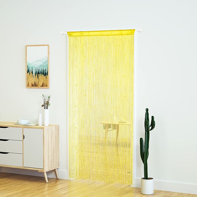 YaoYue Beaded Curtain Door String Curtains for Doorway Tassels Beads Hanging Fringe Hippie Room Divider Window Hallway Entrance Wall Closet Bedroom Privacy Decor (39×110in/100×280cm, Yellow)