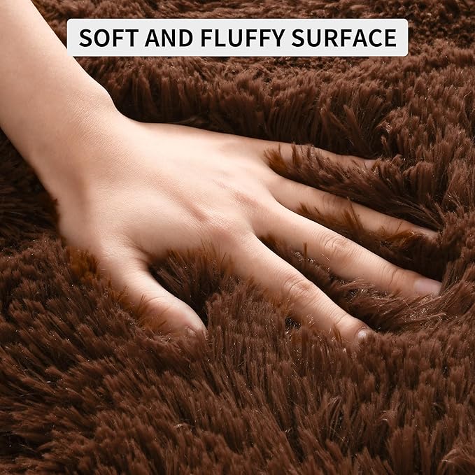 Tepook Super Soft Fluffy Rugs for Living Room, Area Rugs 8x10 for Bedroom, Modern Shaggy Rug Fuzzy Carpets for Kids, Plush Indoor Nursery Home Decor Rug with Non-Slip Bottom, Brown
