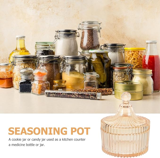 Cabilock Amber Glass Candy Jar with Lid, Decorative Kitchen Snack Storage Container, Jewelry and Makeup Organizer for Bathroom and Vanity
