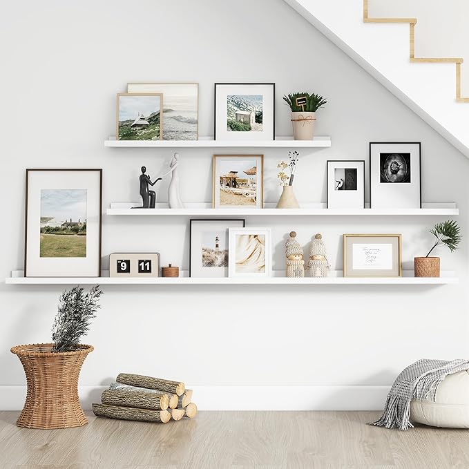 FLYJOE Floating Picture Ledge Shelves for Wall Set of 4, 72 Inch Wall Shelves with Lip Long Large Nursery Book Shelf for Toys Storage Kids Bookshelf Wall Mounted Living Room Bedroom Decor Frames