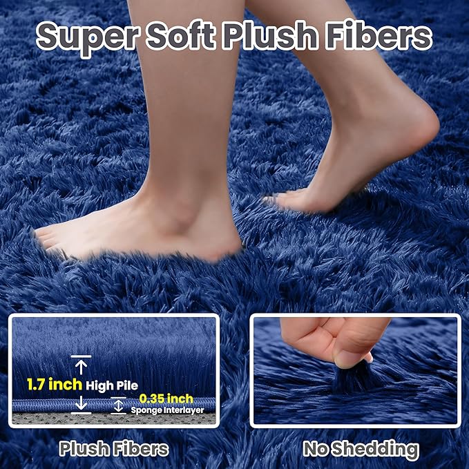 4x6 Area Rugs for Living Room Rug: Soft Fluffy Shag Blue Rugs for Bedroom, Non-Slip Large Fuzzy Plush Rug Indoor Floor Carpet for Nursery Kids Boys Girls Room, Dorms, Playroom, Modern Home Decor