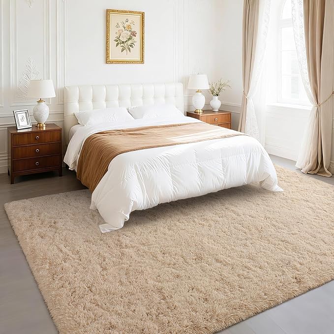 BENRON Fluffy Rugs for Living Room 6x9 Light Tan, Washable Large Area Rugs for Bedroom Dining Table Office Kids Nursery Room, Washable Indoor Floor Carpets
