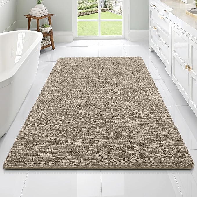 OLANLY Large Bathroom Rugs 70x46, Extra Soft Absorbent Chenille Bath Rugs, Rubber Backing Quick Dry, Machine Washable Bath Mats for Bathroom Floor, Tub and Shower, Home Decor Accessories, Warm Taupe