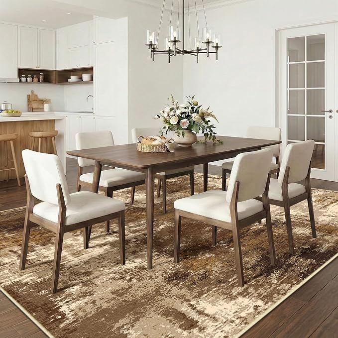 RELEANY Washable Area Rugs 5'x7' Non-Slip Modern Abstract Soft for Living Room Entryway Bedroom Nursery, Print Pattern, Brown Tan Beige Coffee
