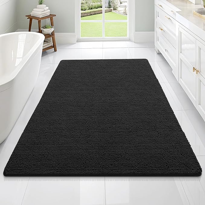 OLANLY Large Bathroom Rugs 70x46, Extra Soft Absorbent Chenille Bath Rugs, Rubber Backing Quick Dry, Machine Washable Bath Mats for Bathroom Floor, Tub and Shower, Home Decor Accessories, Black
