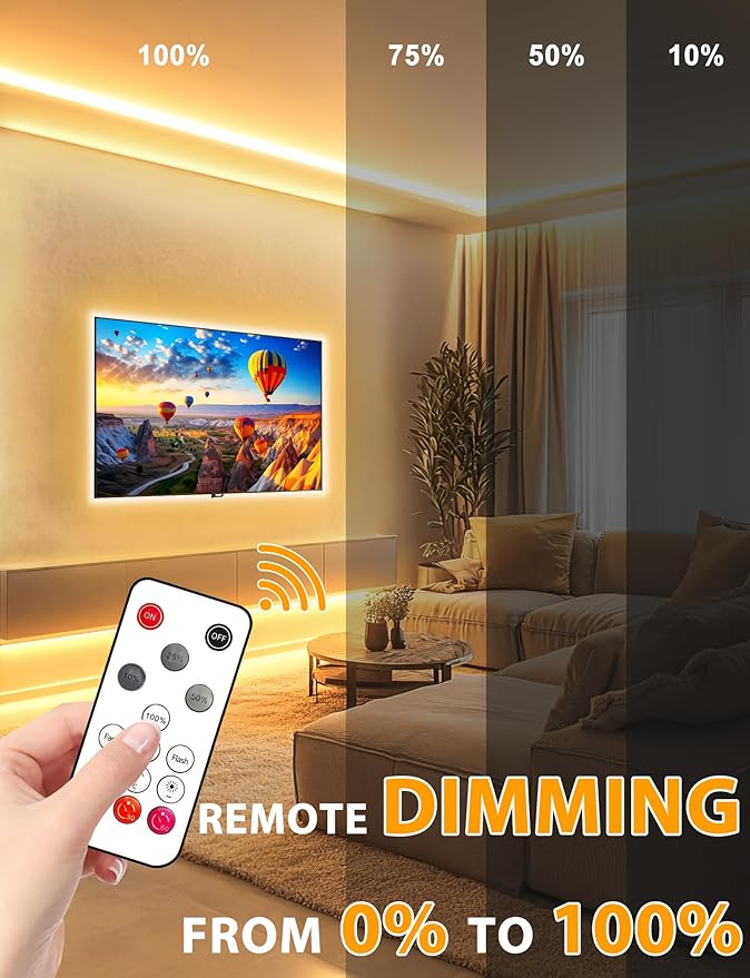 Lamomo COB LED Strip Lights Pro, 16.4Ft Warm White Dimmable Self-Adhesive Led Rope Light with Remote, Flexible Cuttable Waterproof 3000K Silicone Neon Tape Lights for Bedroom, Indoor, Outdoor,Cabinet