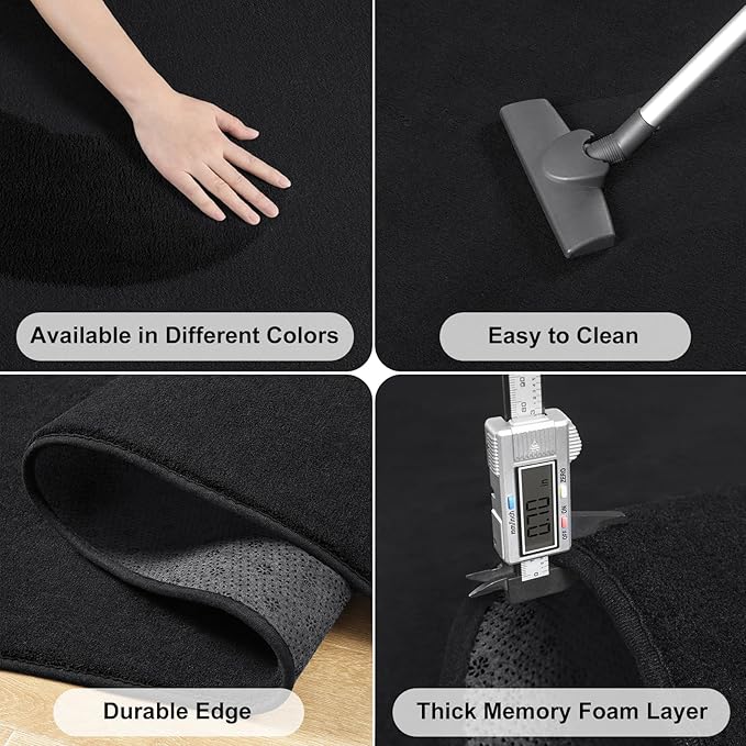 Amearea 5x5 Square Area Rugs for Bedroom Living Room, Modern Black Thickened Memory Foam Rug, Fluffy Indoor Washable Rugs Non Slip Minimalist Carpet for Kids Boys Girls Dorm Nursery Room Decor