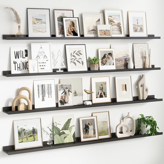 FLYJOE Floating Picture Ledge Shelves for Wall Set of 4, 72 Inch Wall Shelves with Lip Long Large Nursery Book Shelf for Toys Storage Kids Bookshelf Wall Mounted Living Room Bedroom Decor Frames