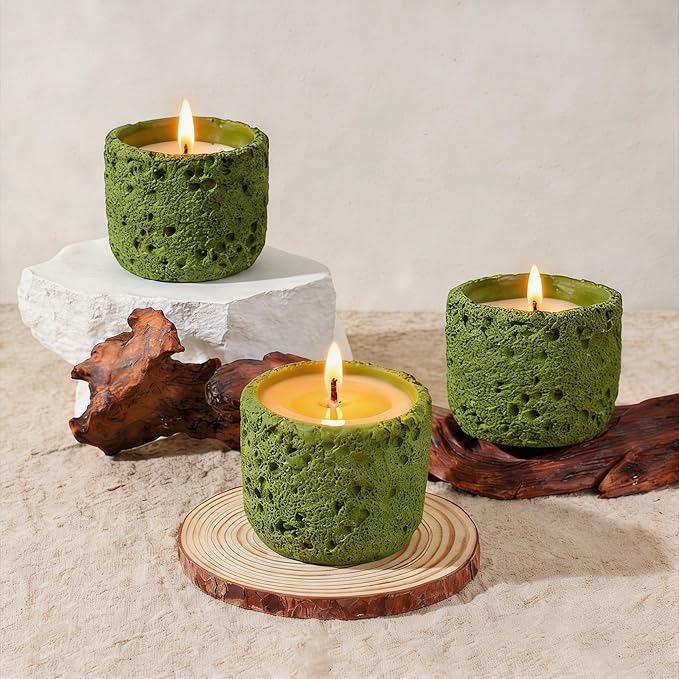 Viyffo 3 Pack Green Citronella Candles Outdoor, Citronella Candle Set Indoor, Lemongrass Candles for Home Scented, Non Toxic Soy, Ceramic Jar for Patio Décor & Camping Gift (6oz, 12 Hour Burn Each)