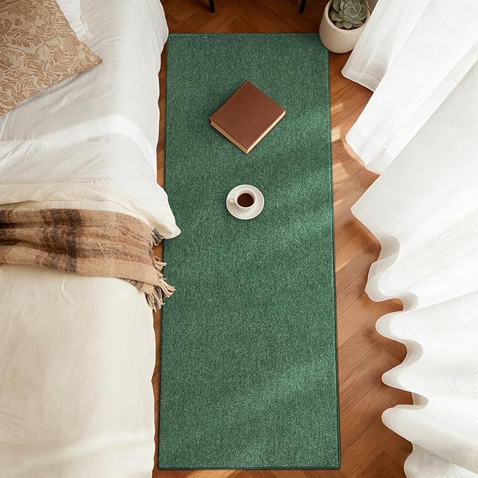 FinRèc 2x6 Washable Runner Rugs for Kitchen Hallway Bedroom, Low Pile Thin Rug Solid Color, Non-Slip Carpet Indoor for Home Decor (Green/White)
