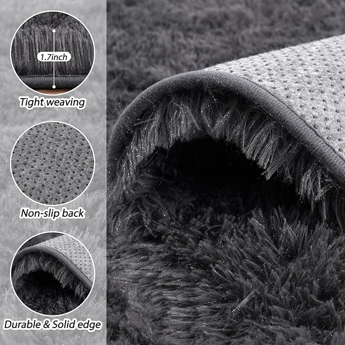 8x10 Area Rugs for Living Room, Ultra Soft Fluffy Large Shaggy Rug Carpet for Bedroom, Non-Slip Fuzzy Plush Rugs for Nursery Boys Girls Kids Room Modern Indoor Home Decor, Charcoal Grey