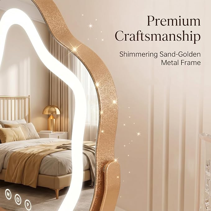 Makeup Mirror with Lights -17″ Cloud Shaped Smart Touch 3-Color Dimmable 360° Rotation Memory Metal Frame Plug-in AC Power Tabletop Vanity Mirror Gift for Women Teen Girls Gold