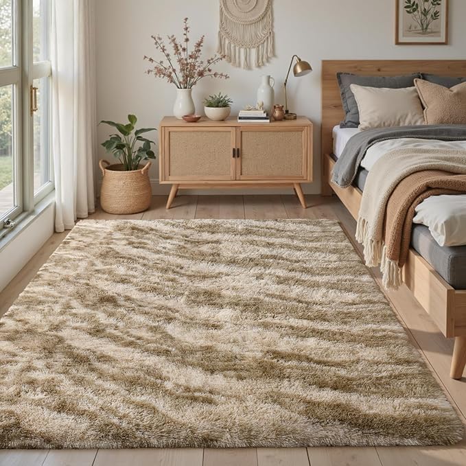 4x6 Feet Area Rugs for Bedroom, Zebra Khaki Plush Fluffy Shaggy Living Room Rugs Non-Slip, Ultra Soft Carpet for Nursery Kids PlayRoom Dorm Office Indoor