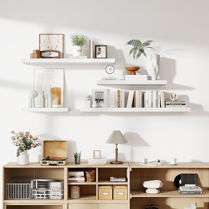 Acovy 48 Inch Floating Shelves, 12 Inch Deep Floating Shelves for Wall, Floating Shelf with Invisible Brackets, Deep Wall Shelves for Bathroom, Bedroom, Living Room, 1 Pack, White