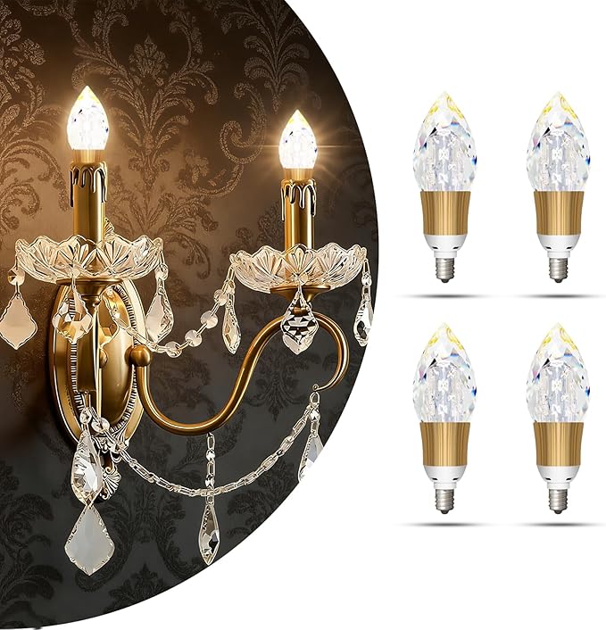 6 Pack Crystal Decorative LED Light Bulbs 5w, 40 Watt Equivalent, Fancy Unique Chandelier Light Bulbs E12 Base Non-dimmable,3000K Lightbulbs for Staircase,Bars,Ambience (FP-17A, 6PCS)