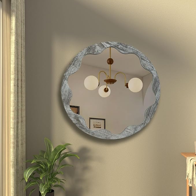 Round Wood Mirror 24 Inch,Circle Mirror with Wood Frame for Wall,Rustic Natural Wooden Frame Decorative Round Boho Wall Mirror for Bathroom Bedroom Living Room