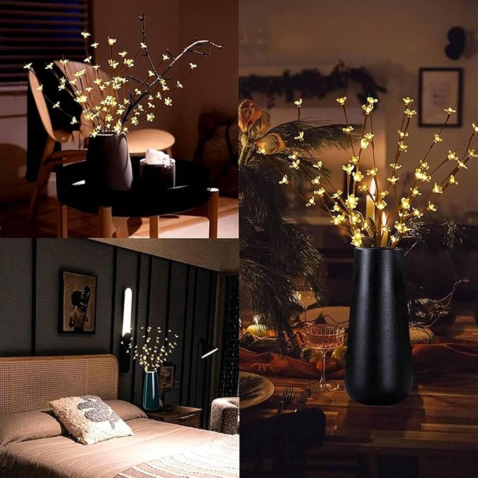 AMARS 3 Pack Electric LED Lighted Tree Branches Holiday Lights with Cherry Blossoms Flowers, USB Plug in, 60 LEDs Room Decor Night Lights, Decorative Sticks for Vase Bedroom Home Party