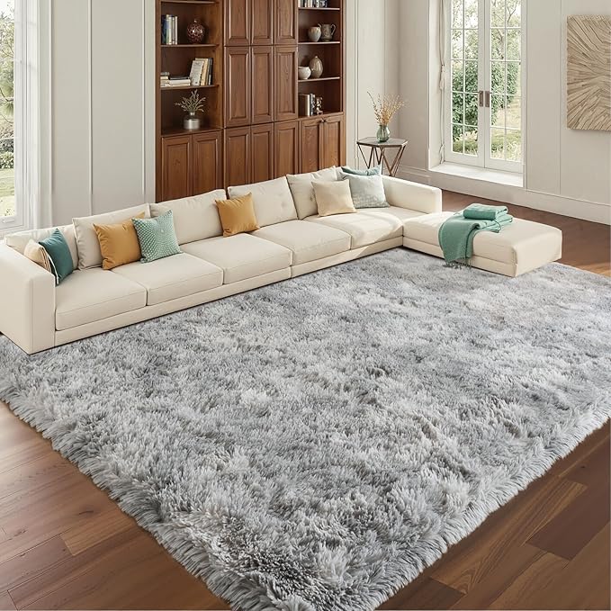 Fluffy Area Rugs for Bedroom - Soft Plush Shag Rug for Living Room Nursery Kids Room - Non Slip Fuzzy Shaggy Floor Carpets for Girls Boys Play Room Dorm Decor (Tie-Dyed Light Grey, 6' x 9')
