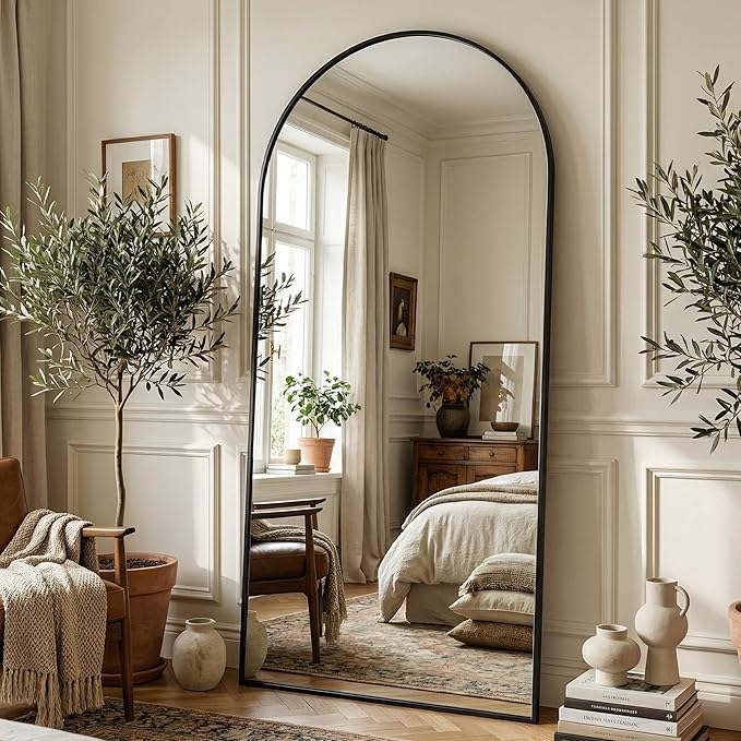 Suidia 71"x32" Arched Full Length Mirror with Stand, Full Body Mirror with Aluminum Frame, Freestanding/Leaning/Wall-Mounted, Floor Mirrors for Bedroom, Living Room, Entryway, Dressing Room, Black