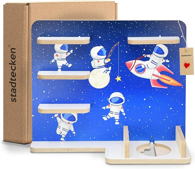 stadtecken Wooden Shelf for Music Box I Suitable for The Toniebox and Tonies I Perfect Storage in The Children's Room I for Setting up or Hanging (Cosmos, Medium)