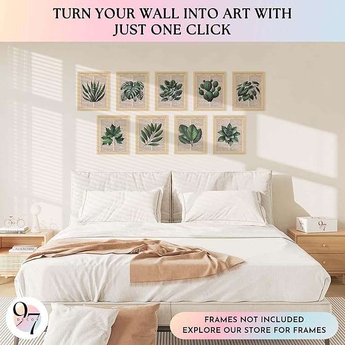 97 Decor Vintage Botanical Wall Art - Plant Posters For Room Aesthetic, Green Plant Pictures Wall Decor, Nature Prints Tropical Leaves Artwork For Home Bedroom Office Decorations (8x10 Unframed)