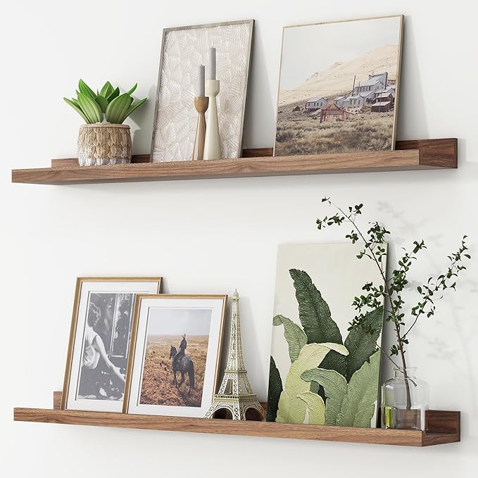 FLYJOE Picture Ledge Shelf, Floating Shelves Set of 2, 36 Inches Nursery Book Shelves for Toys Storage, Kids Bookshelf Wall Mounted for Living Room Bedroom Decor Books Photo Frames, Walnut