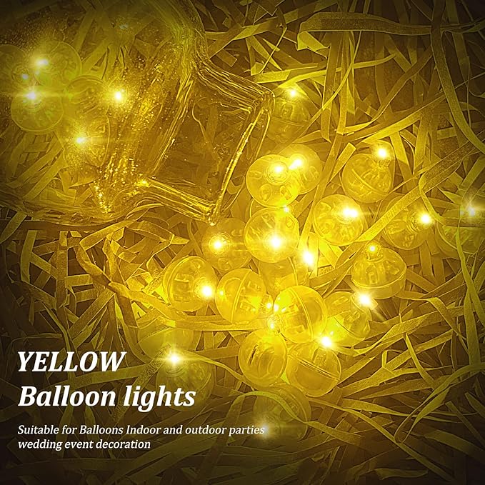 200pcs Yellow LED Balloon Light, Tiny Led Lights Round LED Ball Lamp for Balloons Birthday Party Event Fun Indoor Outdoor Wedding Decoration Halloween Christmas Supplies