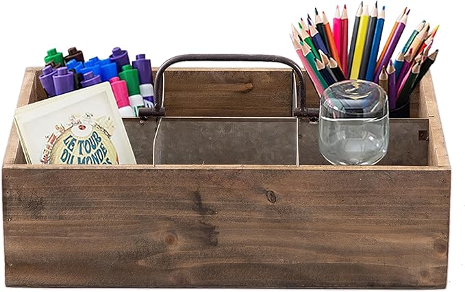 Farmhouse Wooden Crates for Decor 15 X 10 inches, Distressed Wood and Galvanized Storage Crates for Crafts, Rustic Wooden Baskets for Gifts, Wood Crates for Display, 6 Individual Slots
