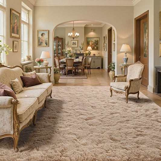 8x10 Area Rugs for Living Room Fluffy Neutral Beige, Modern Plush Non-Slip Soft Bedroom Shag Carpet for Book Room Office,Coffee Stain Resistant
