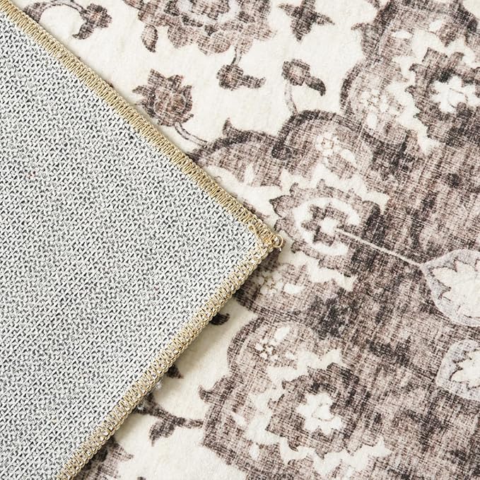 Washable Oriental Area Rug - 2x3 Rugs for Living Room Soft Carpet for Bedroom Waterproof Floral Distressed Indoor Stain Resistant Non-Shedding Floor Carpets (Beige, 2x3)