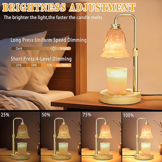 Candle Warmer Lamp with Timer Dimmer, Adjustable Height White Tulip Candle Wax Warmer, Christmas Birthday Gift for Mom Women,House Warming Gifts for New Home Bedroom Decor,White-Tulip