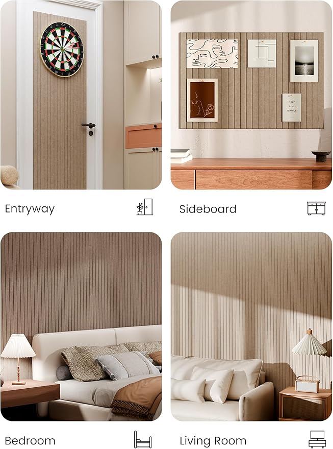Bumusty Large Cork Board Alternative-36 x 24" Felt Bulletin Board Tiles, with 30 Pushpins, 40 Adhesive Tabs, Fine-Stripe 6-Pack, Cork Boards for Office Push Pin Board Felt Board-Taupe