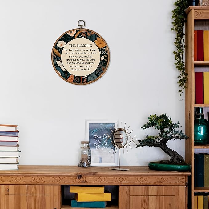 KSDUT Christian Wall Decor Art - Vintage Flowers Trendy Retro Wall Art Canvas Frame Hanging Prints, Bible Verse Preppy Round Wall Art Decor for Grandmillennial Home Bedroom Decorations 10"x10"